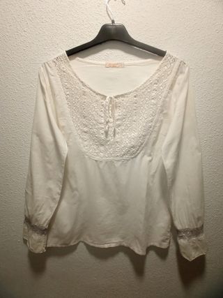 Camisa bordada vintage blanca de mujer