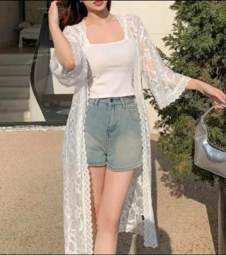 Blusa blanca encaje transparente talla única