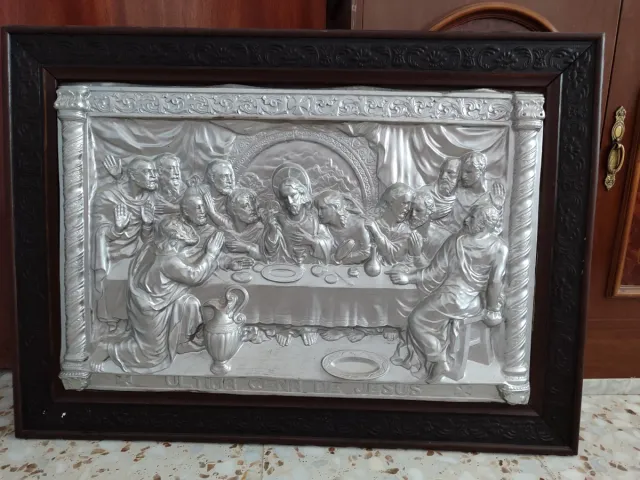 Cuadro La Santa Cena Metal y Madera. 84x 60 cm