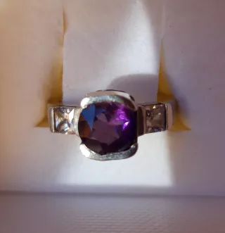 Anillo Plata Ley Amatista Natural