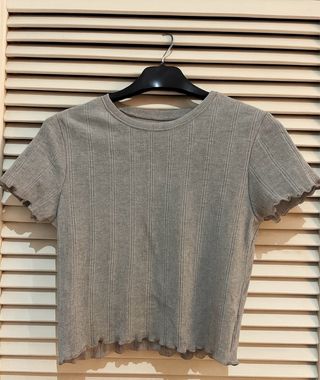 Camiseta Top Canalé Gris Manga Corta Primark XS