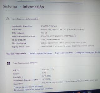 PC Asus Win 11PRO -i7-20gb RAM -SSD+HDD -Wifi dual