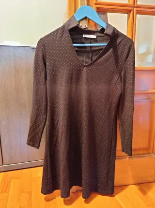 Vestido Mango negro corto lunares XS