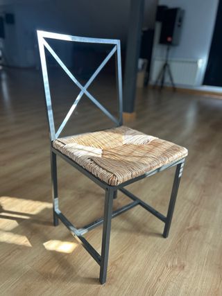 Set di 7 sedie in rattan e ferro battuto