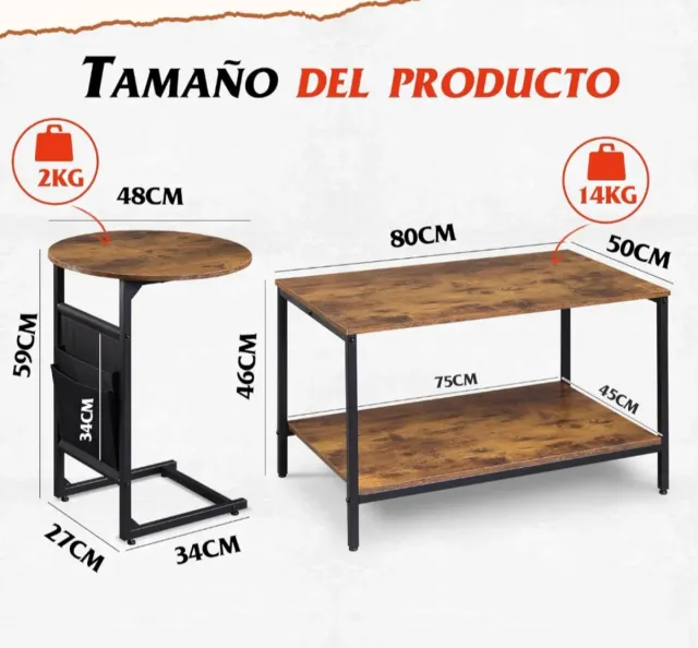 Mesa Centro Cuadrada y Redonda Entrelazable