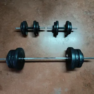 Set Pesas 60kg + Barra + Mancuernas