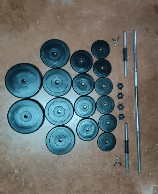 Set Pesas 60kg + Barra + Mancuernas