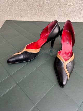 Scarpe tacco Conbipel nero/beige interno rosso