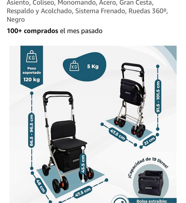 Andador con cesta negra, tiene una quemadura