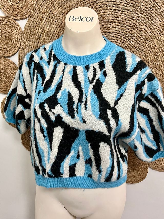 Jersey Zara Jacquard Azul y Negro