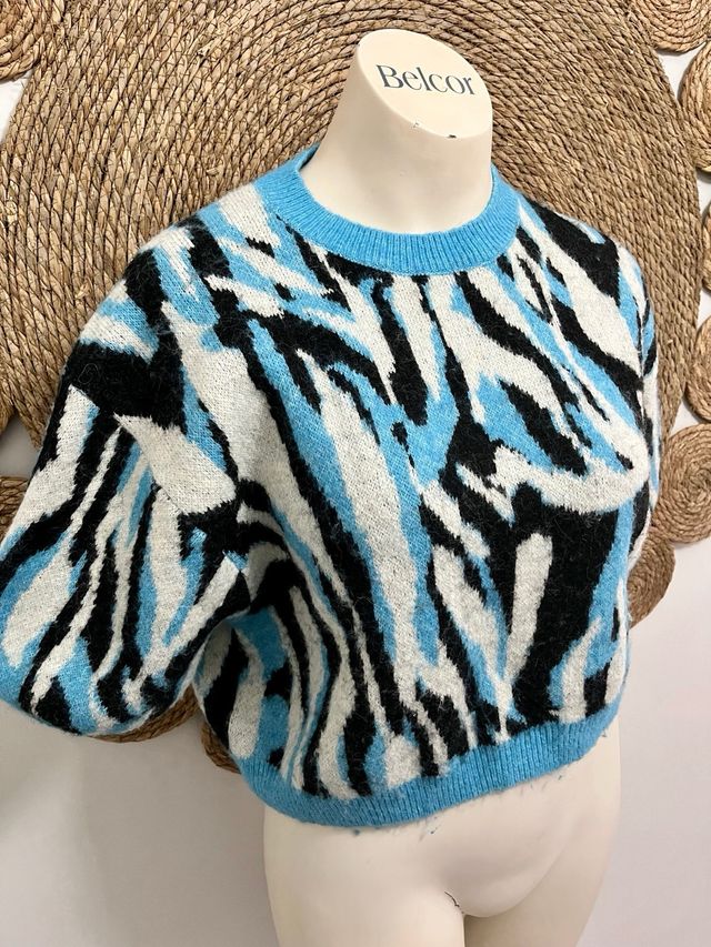 Jersey Zara Jacquard Azul y Negro