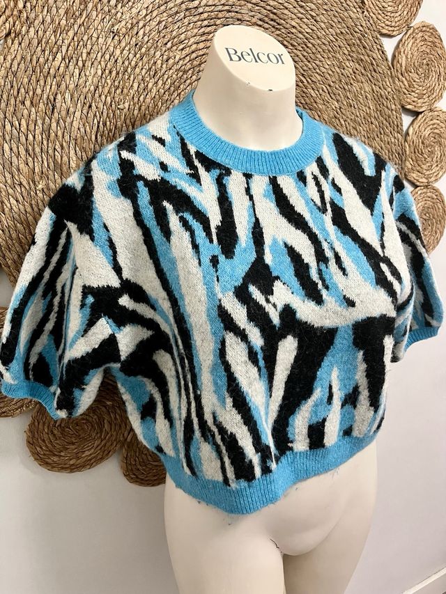 Jersey Zara Jacquard Azul y Negro