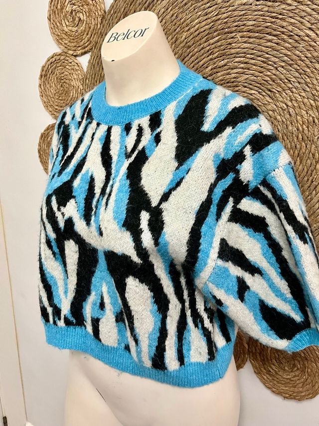 Jersey Zara Jacquard Azul y Negro