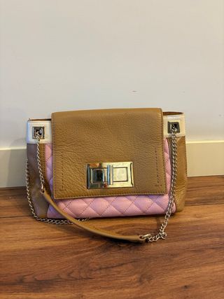 Bolso Piel Purificación García Marrón y Rosa