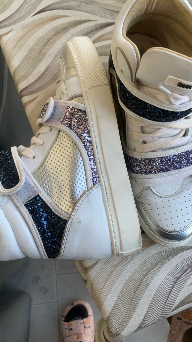 Hogan donna sneakers bianche argento glitter