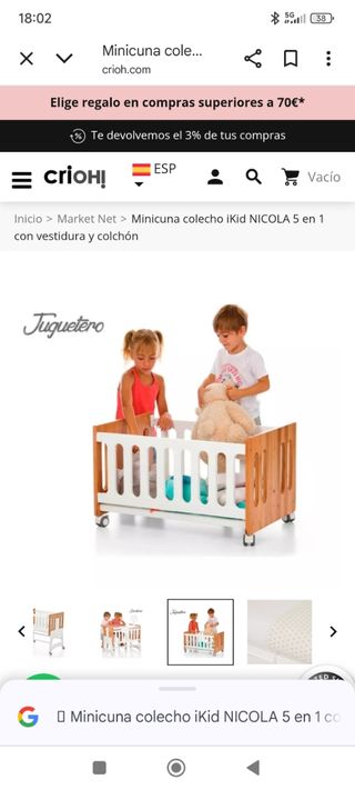 Minicuna colecho Ikid Nicola Madera Blanca 5 en1