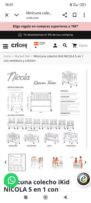 Minicuna colecho Ikid Nicola Madera Blanca 5 en1