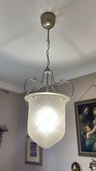 Lámpara colgante cristal y metal plateado