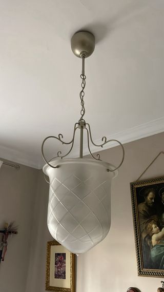 Lámpara colgante cristal y metal plateado