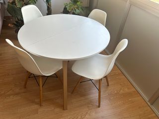 Mesa comedor extensible redonda blanca