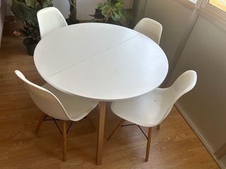 Mesa comedor extensible redonda blanca