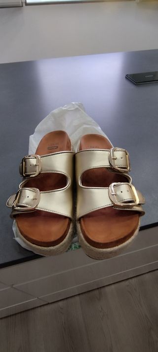 Sandalias plataforma esparto doradas