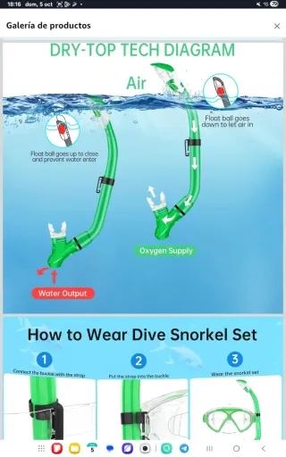 Máscara de buceo verde con snorkel nuevo precintad