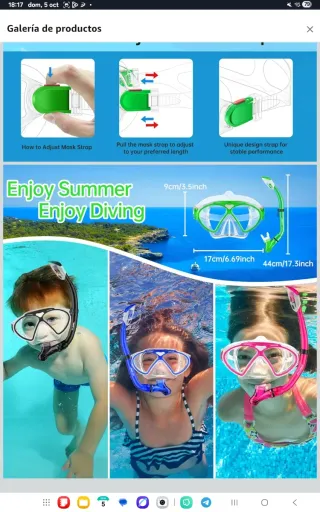 Máscara de buceo verde con snorkel nuevo precintad
