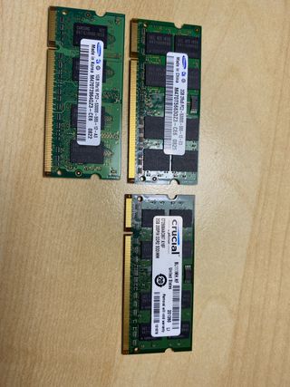 Lote 3 Memorias RAM SODIMM DDR2 Crucial Samsung