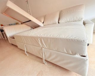 Sofá Cama Grande Beige Piel Sintética