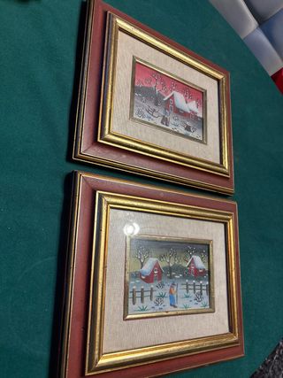 2 Quadri Dipinti a Mano Inverno 33x26 cm