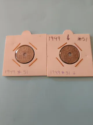 Lote - 2 Monedas - 50 Centimos - 1949 *51