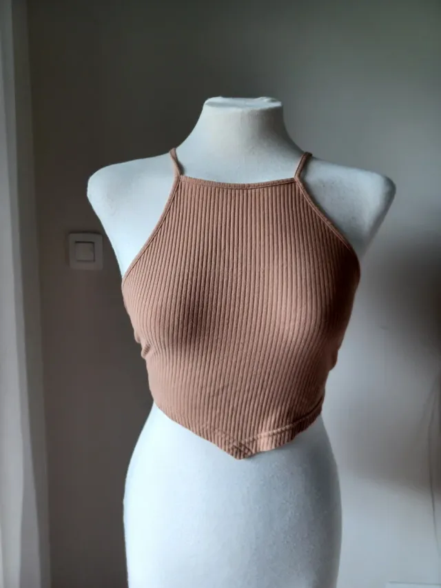 Top halter cruzado espalda beige