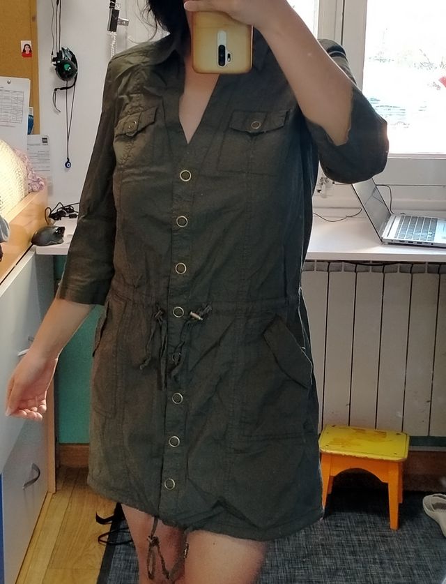 Vestido manga francesa verde militar