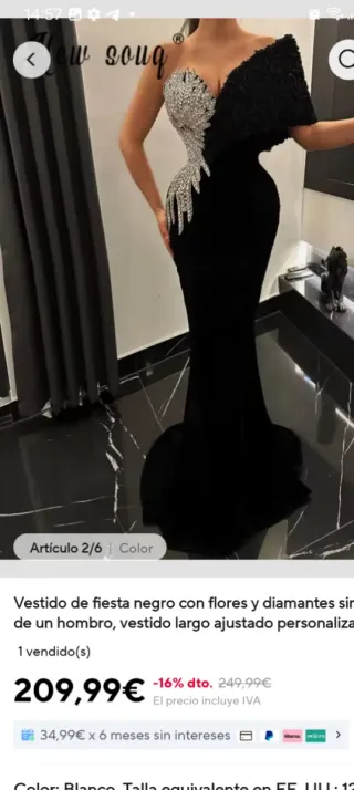 Vestido de fiesta gitano negro y plateado