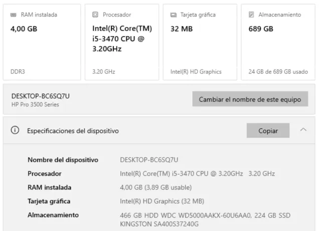 PC Sobremesa HP Pro 3500 Series Negro