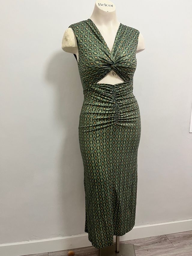 Vestido crop elegante verde estampado