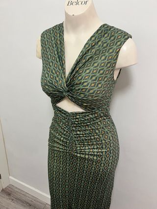 Vestido crop elegante verde estampado