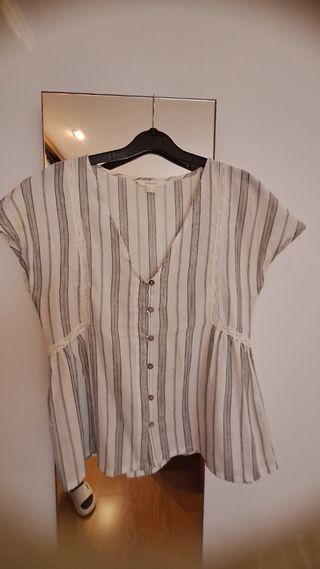 Blusa Springfield Rayas Beige y Gris