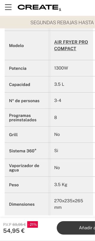 Freidora de aire CREATE