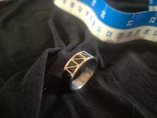 Anillo Acero Diseño Triángulos Negro Plata