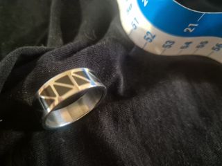 Anillo Acero Diseño Triángulos Negro Plata