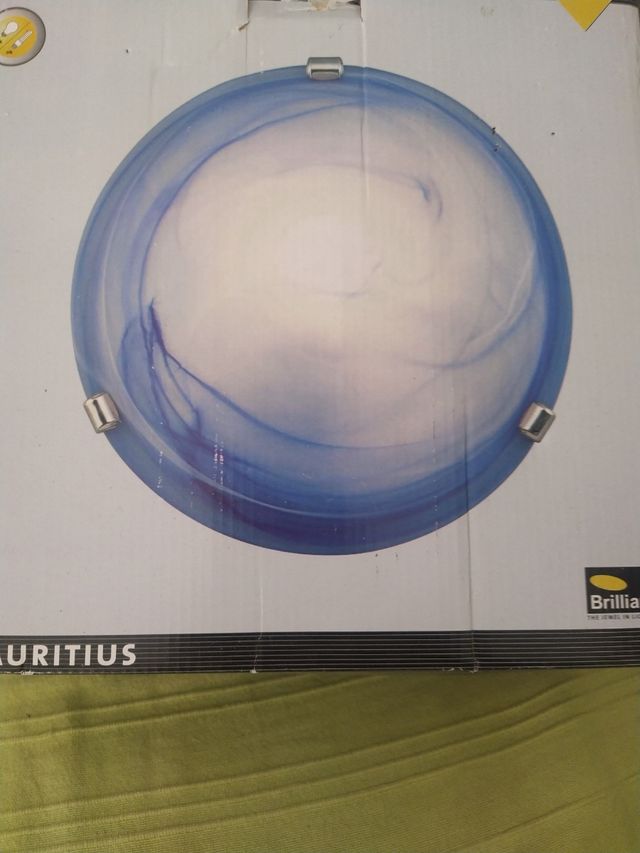 Lámpara de techo cristal azul y blanco