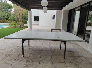 Set tavolo in legno + 8 sedie da esterno in ferro