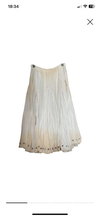 Falda larga algodón fino beige y blanco