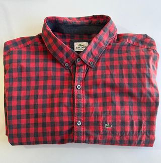 Camisa Lacoste Cuadros Rojo y Negro Talla L