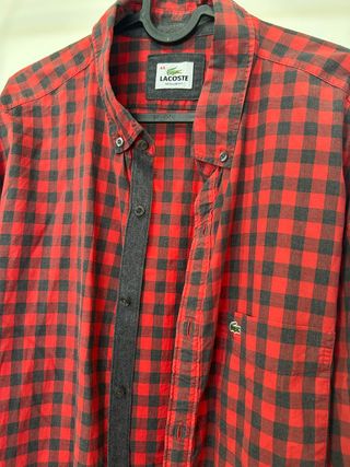 Camisa Lacoste Cuadros Rojo y Negro Talla L