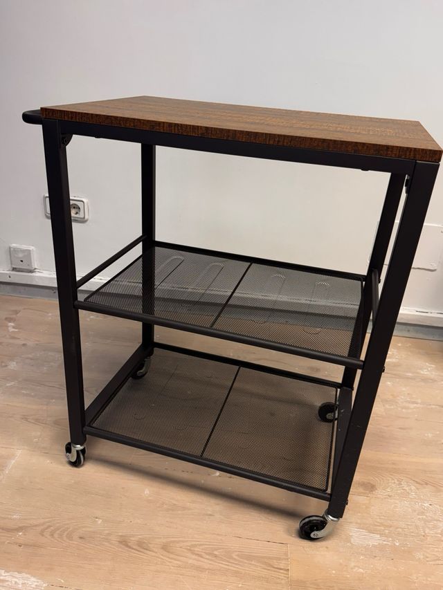 Carrito camarera 3 estantes madera y metal