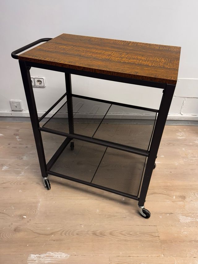 Carrito camarera 3 estantes madera y metal