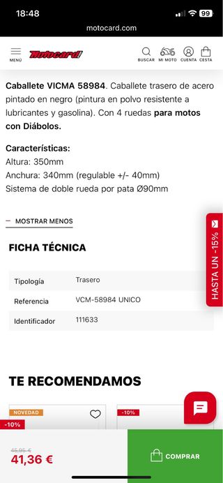 Caballete trasero moto Vicma